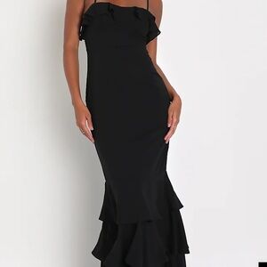 Lulu's Black Maxi Dress with Ruffle Detail